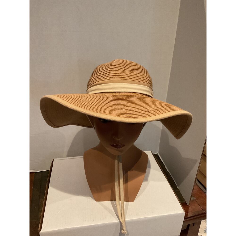 Koppen Straw Paper and Fabric Wide Brim Hat - Natural & Cream